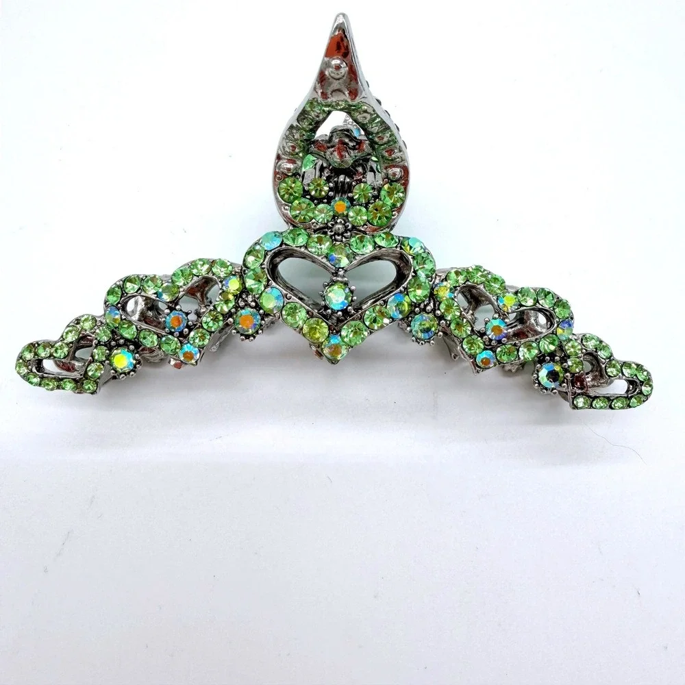 Green Rhinestone Statement Hair Claw Clip Large Festival Prom Y2K‎ Glam